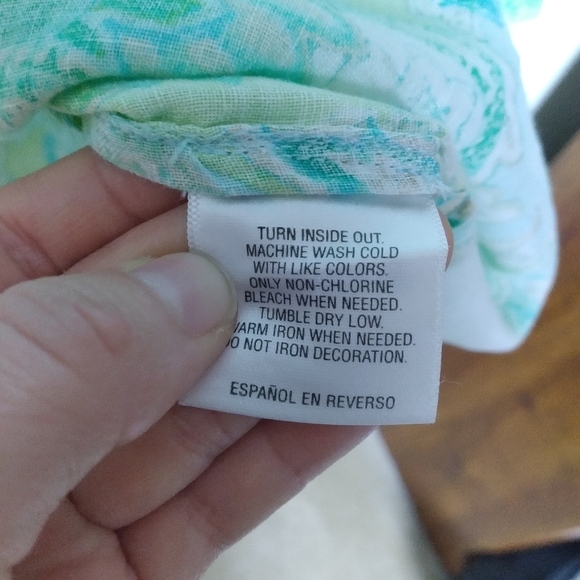 Charter Club Green Linen Quarter Sleeve Split Neck Paisley Blouse Size Small - Picture 10 of 10